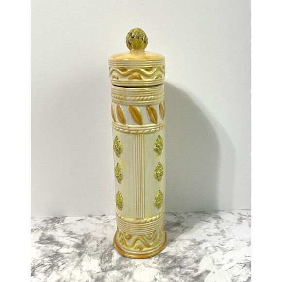 VTG 90s Italian Mediterranean Artichokes Ceramic Tall Pasta Canister Keeper - Picture 14 of 17